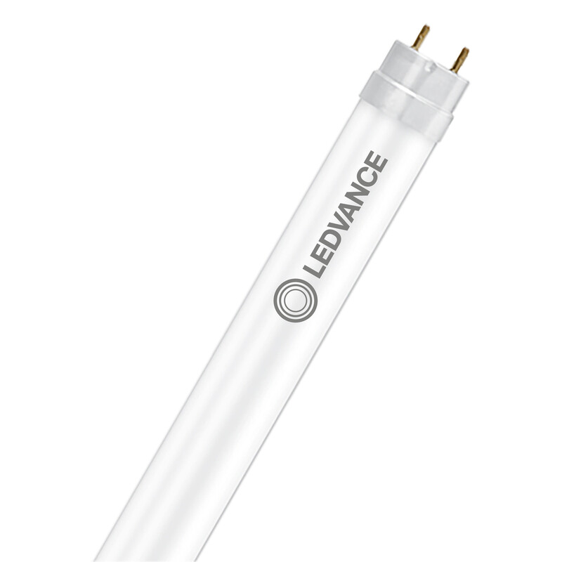 Ledvance T8 EM S LED tube 11.4W 2000 lumens White Ledvance T8 LED tube, narrow cylindrical shape with visible connectors.