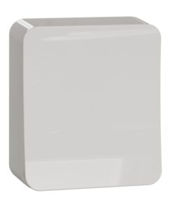 White Schneider Electric Exxact surface-mounted 6/1 switch with a smooth rectangular design.