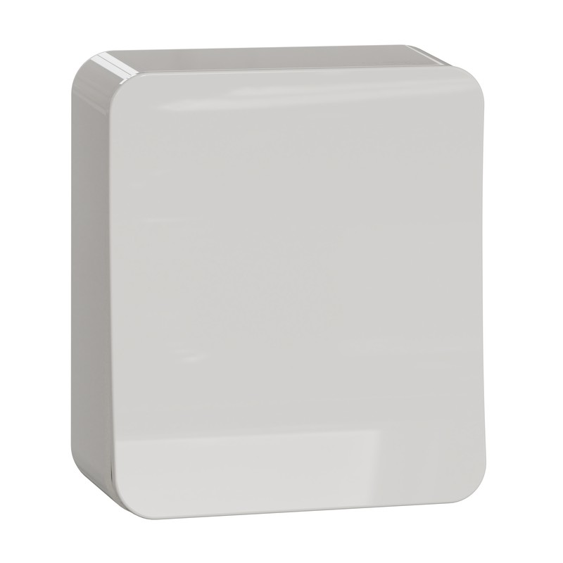 White Schneider Electric Exxact surface-mounted 6/1 switch with a smooth rectangular design.