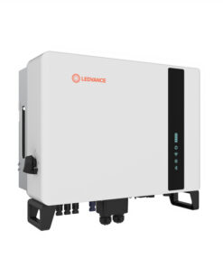A white rectangular LEDVANCE inverter with LED indicator lights and a black front panel, installed in an upright position.