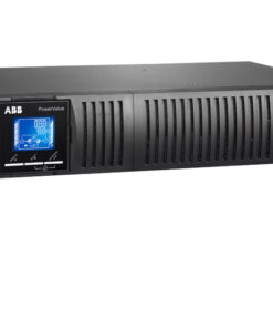 A well-balanced designed black ABB PowerValue 11 RT G2 1kVA UPS device, featuring an LCD monitor and ventilation grilles at the front.