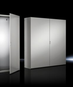 Rittal VX SE cabinet, 1800x2000x500, two-door metal structure Two large gray metal cabinets, one of which is partially open. The edges and doors of the cabinets are clear and straight...