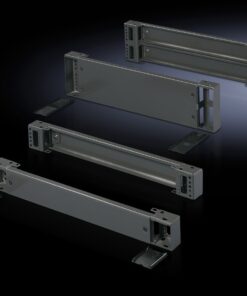 Rittal VX base front/back 400x200 components, 2 pcs Four grey Rittal VX base components symmetrically arranged on a dark background.