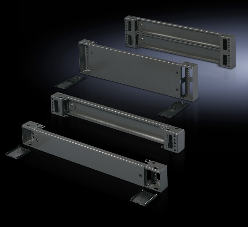 Rittal VX base front/back 400x200 components, 2 pcs Four grey Rittal VX base components symmetrically arranged on a dark background.
