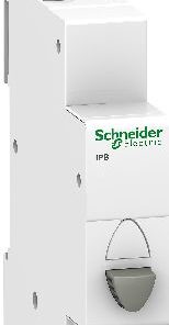 Schneider Electric Acti 9 IPB step button, red White Schneider Electric step button module with a red button, in a vertical orientation.