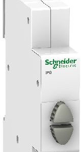 Schneider Electric Acti 9 dual button IPB gray 1NO+1NC Gray and white Schneider Electric dual button featuring two round buttons and the IPB logo.
