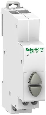 Gray and white Schneider Electric dual button featuring two round buttons and the IPB logo.