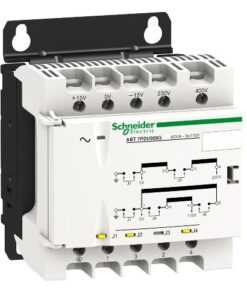 Schneider Electric Modicon transformer 230/400V, modern industrial solution White and black Schneider Electric Modicon transformer with a clear front panel diagram.