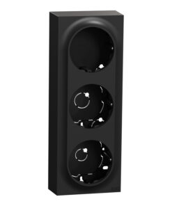 Three-gang black surface-mounted box, rectangular shape, vertical orientation.