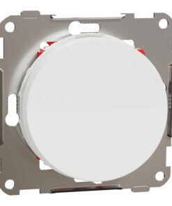 Round, white ELKO ONE 6/1 switch with a metallic installation frame, shown from the front.
