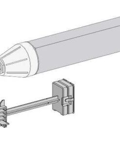 Gray Schneider Electric 25A distribution bar with connection and end pieces, horizontal image.