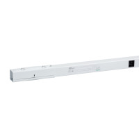 Schneider Electric Canalis KBB distribution busbar 25A, 3 meters long A long white distribution busbar with multiple connection points and markings, pictured horizontally.