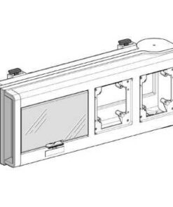 Schneider Electric Canalis tap-off unit 32A for sockets Schneider Electric Canalis tap-off unit, two-position for sockets, rectangular, grey technical drawing.