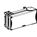 Schneider Electric Canalis KSB tap-off unit 100A with fuse Black and white technical drawing of the Schneider Electric Canalis KSB tap-off unit, rectangular structure, viewed from the side.