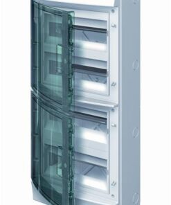 ABB MISTRAL IP65 electrical distribution board, transparent door, 48 modules A white electrical distribution board with a transparent door, four rows, and 48 modules, pictured from the front.