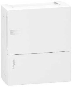 White Schneider Electric Mini Pragma distribution board, one row, eight modules.
