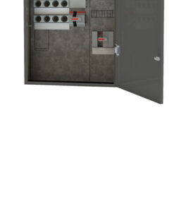 ABB electrical panel MT8K18-GOS-B 2T 80A IP34 enclosure Electrical panel in a gray enclosure, open door, visible switches and wiring.
