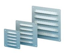 Schneider Electric ventilation grille, metal, 130x110mm Three gray metal ventilation grilles of different sizes with screw mounting on a white background.