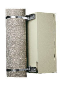 A light green Schneider Electric enclosure package and mounting parts installed on a pole.