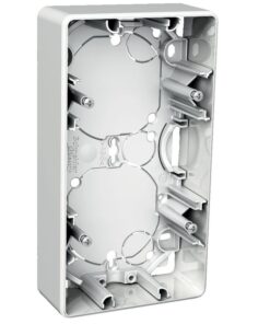 White Schneider Electric Exxact 2-gang surface mounting box, rectangular and 35 mm deep.
