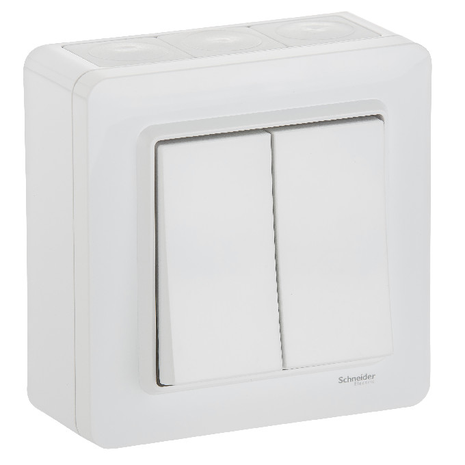 White 5-switch for surface mounting, includes surface mounting box and frame.