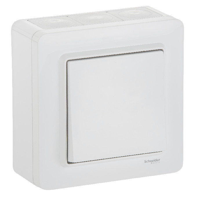 White Schneider Electric Exxact 6-switch, surface-mounted IP44, includes surface-mounted box and frame.