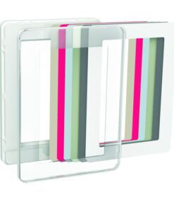 Schneider Electric's white 2-part socket frame, including color options stacked in different shades.