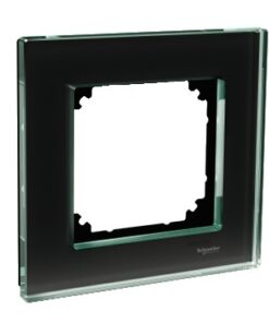 Black glass 1-gang frame with angular shapes and a glossy surface, front view.