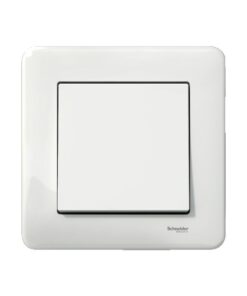 A white square-shaped Schneider Electric Exxact switch with black details.