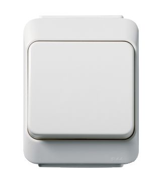 Schneider Electric Artic white IP44 surface-mounted switch, 16A/250V White plastic switch with a simple rectangular design and IP44 protection rating.