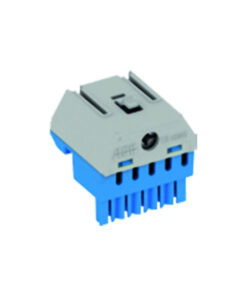 ABB Spring Connector, 5x1.5-4mm2, Compact and Reliable Solution Gray-blue spring connector with five blue connection points and a gray top, close-up.