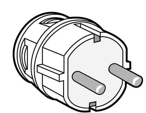 Black and white plug, cylindrical design with grounded pins.