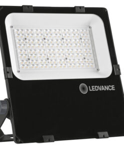 Black LED floodlight with a rectangular design, white reflective surface, and visible LED panels.