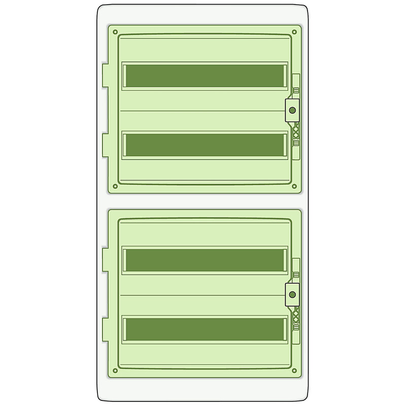 Schneider Electric KAEDRA electrical cabinet 18 modules, IP65 protection Light green, rectangular electrical cabinet with two door sections and IP65 protection.