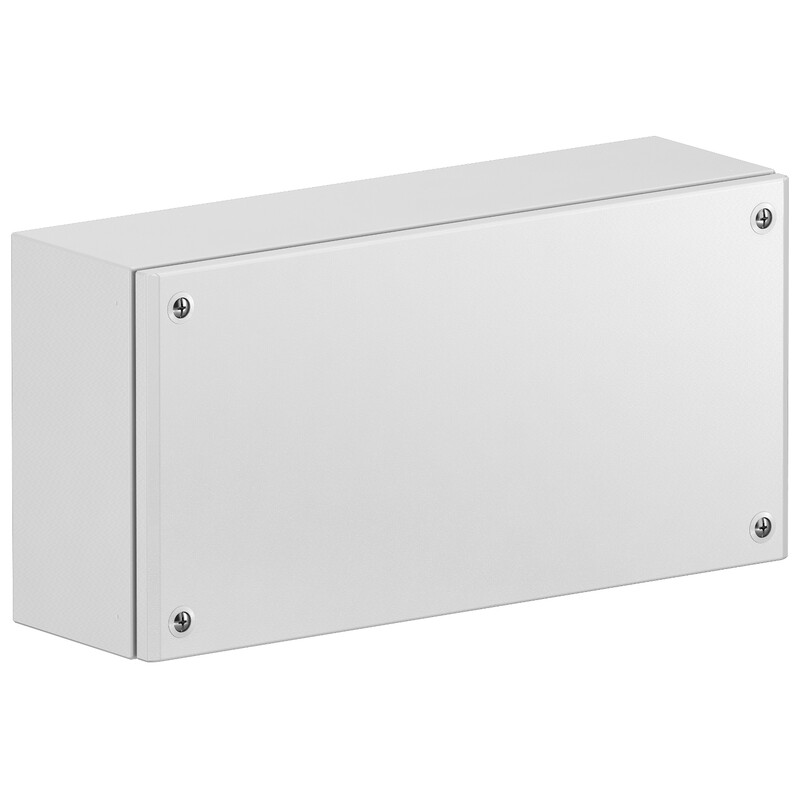 Schneider Electric terminal box 300x600x120 A white rectangular terminal box with a smooth front panel and four mounting screws in the corners.