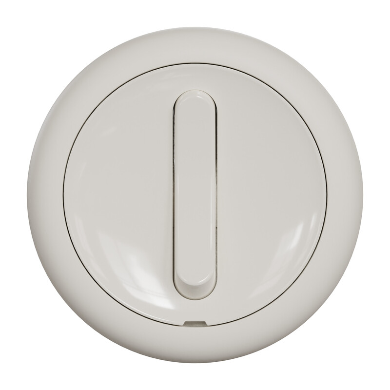 Schneider Electric Renova round switch in white shade. A white, round Schneider Electric Renova switch with a single toggle lever.