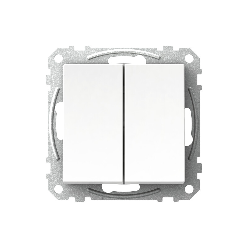 Schneider Electric Exxact 5-switch, white Schneider Electric Exxact 5-switch, white, rectangular with a metal frame, pictured from the front.