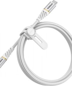 White 2-meter USB-C to Lightning cable, braided cord with Otterbox logo on connectors.