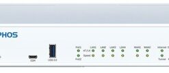 A white, rectangular Sophos SD-RED 20 firewall with LED indicators and connections on the front panel.